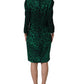Green Leopard Print Silk Knee Length Dress