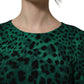 Green Leopard Print Silk Knee Length Dress