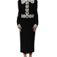 Black Lace Detailing Long Sleeves Midi Dress