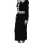 Black Lace Detailing Long Sleeves Midi Dress
