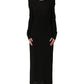 Black Cotton Long Sleeves Sheath Maxi Dress