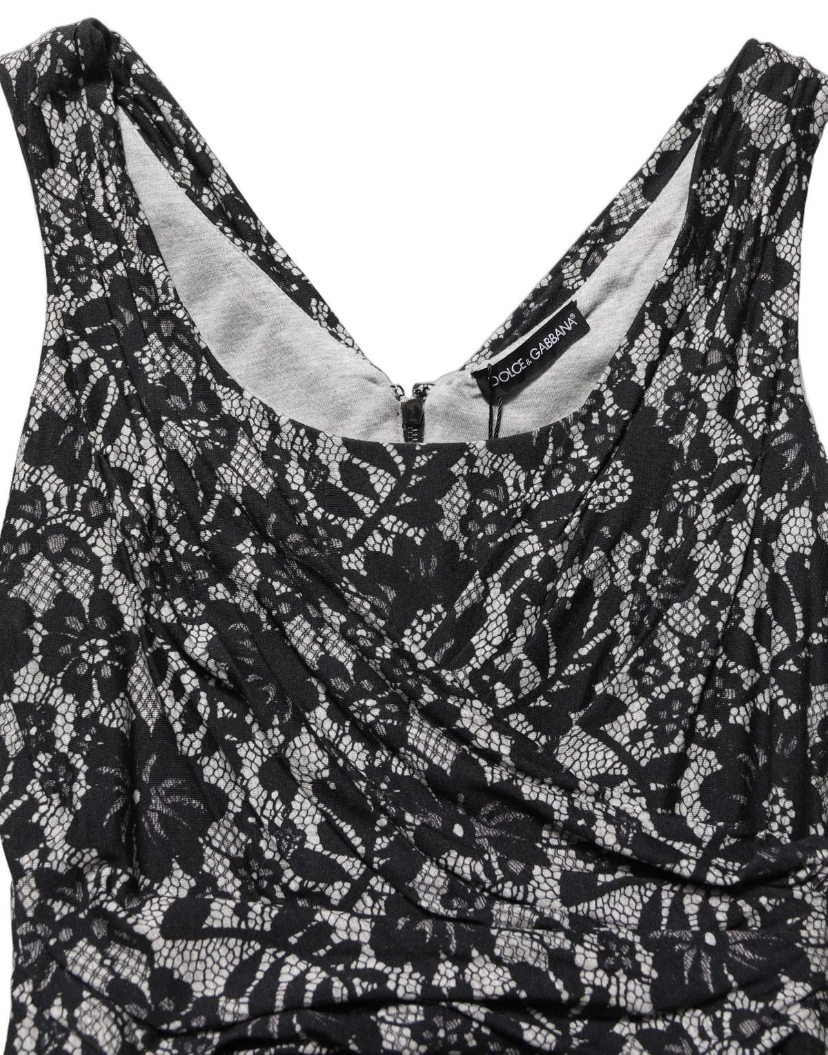 Black White Floral Lace Sleeveless Midi Dress