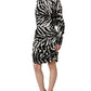 Black White Zebra Ruched Silk Mini Dress