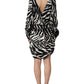 Black White Zebra Ruched Silk Mini Dress