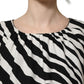 Black White Zebra Ruched Silk Mini Dress