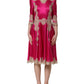 Fuchsia Pink Lace Detail A-line Midi Dress