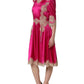 Fuchsia Pink Lace Detail A-line Midi Dress