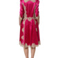 Fuchsia Pink Lace Detail A-line Midi Dress