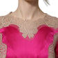 Fuchsia Pink Lace Detail A-line Midi Dress