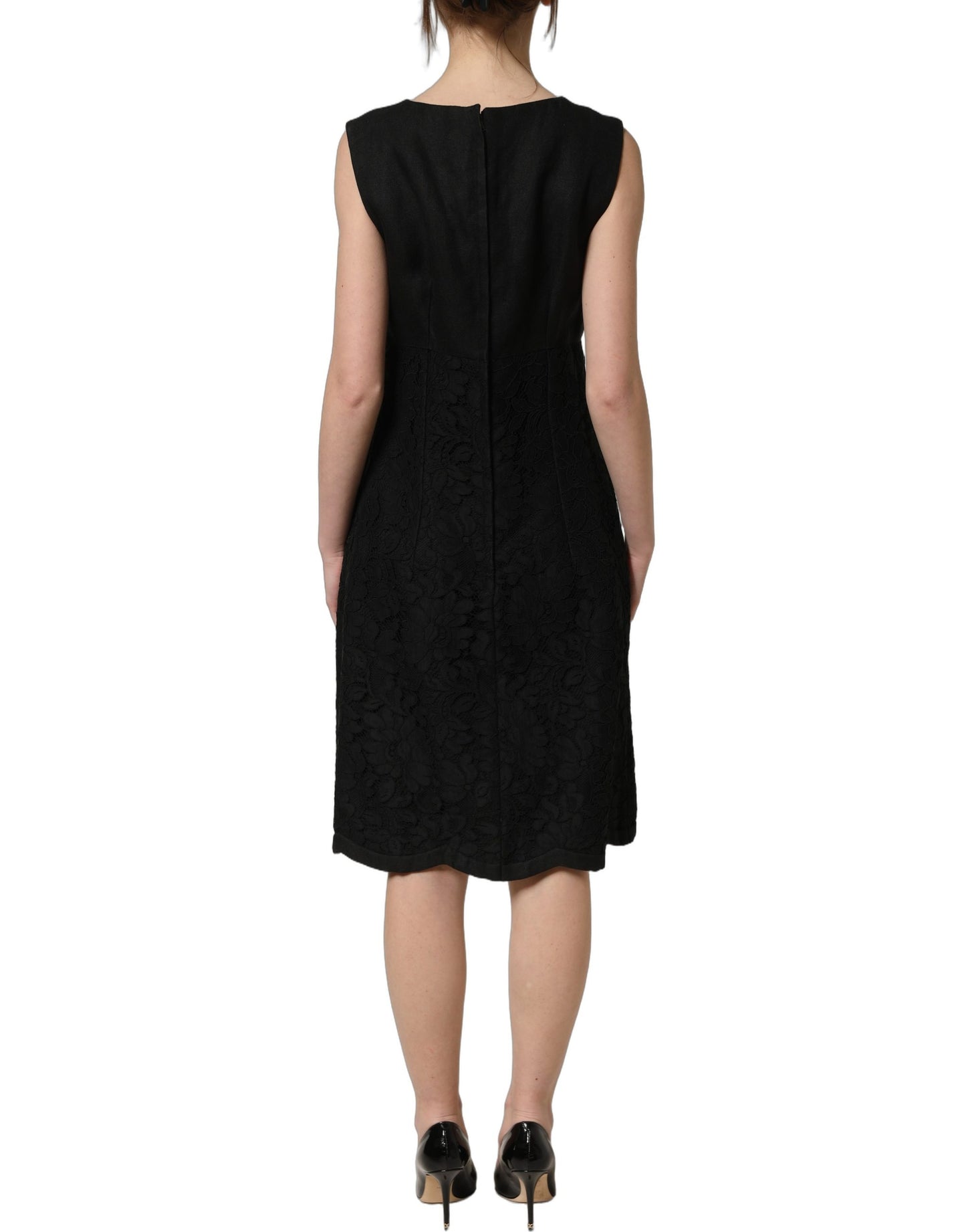 Black Floral Lace Sleeveless Shift Dress