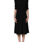 Black Viscose Short Sleeve A-line Midi Dress