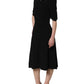 Black Viscose Short Sleeve A-line Midi Dress