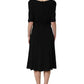 Black Viscose Short Sleeve A-line Midi Dress