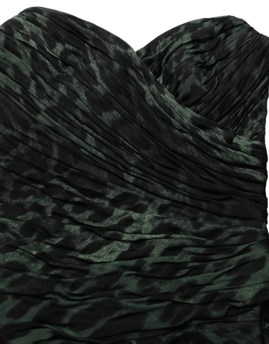Green Leopard Print Bustier Draped Midi Dress