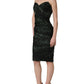 Green Leopard Print Bustier Draped Midi Dress