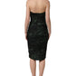 Green Leopard Print Bustier Draped Midi Dress