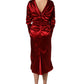 Red Silk Satin Draped Midi Floral Applique Dress