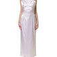 White Satin Halter Backless Long Gown Dress