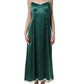 Green Satin Lace Trim Sleeveless Maxi Dress