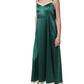 Green Satin Lace Trim Sleeveless Maxi Dress