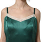 Green Satin Lace Trim Sleeveless Maxi Dress