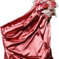 Pink Draped Midi Flower Appliques Dress