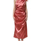 Pink Draped Midi Flower Appliques Dress