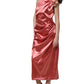 Pink Draped Midi Flower Appliques Dress