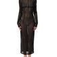 Black Long Sleeve Sheer Fitted Maxi Dress