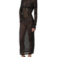 Black Long Sleeve Sheer Fitted Maxi Dress
