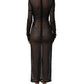 Black Long Sleeve Sheer Fitted Maxi Dress