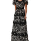 Black Silk Floral Lace Ricamo Ball Maxi Dress