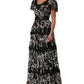 Black Silk Floral Lace Ricamo Ball Maxi Dress