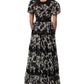 Black Silk Floral Lace Ricamo Ball Maxi Dress