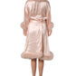 Light Pink Silk Turkey Feather Wrap Midi Dress