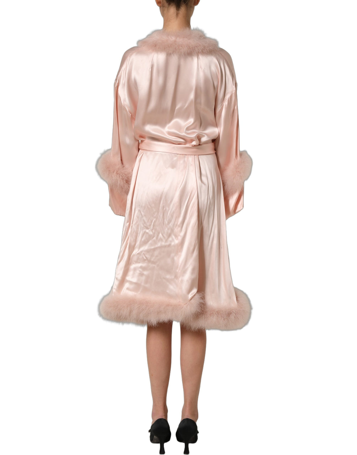 Light Pink Silk Turkey Feather Wrap Midi Dress
