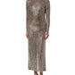 Beige Crystal Embellished Long Gown Dress