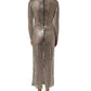 Beige Crystal Embellished Long Gown Dress