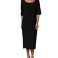 Black Viscose Cropped Sleeves Midi Dress