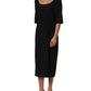 Black Viscose Cropped Sleeves Midi Dress