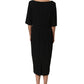 Black Viscose Cropped Sleeves Midi Dress