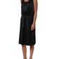 Black Polyester LaceTrim Sheath Midi Dress