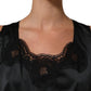 Black Polyester LaceTrim Sheath Midi Dress