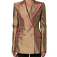 Gold Silk Double Breasted Coat Blazer Jacket