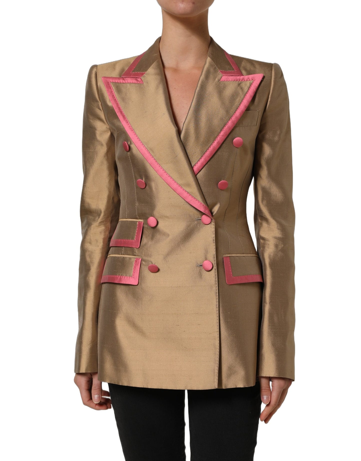 Gold Silk Double Breasted Coat Blazer Jacket