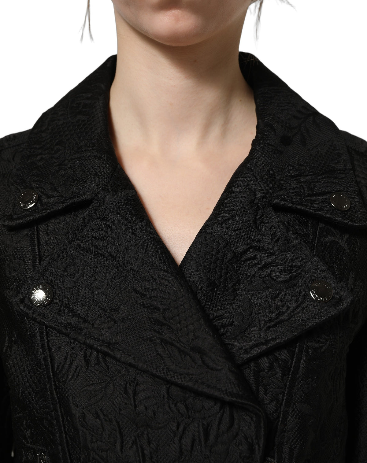 Black Floral Brocade Biker Blouson Jacket