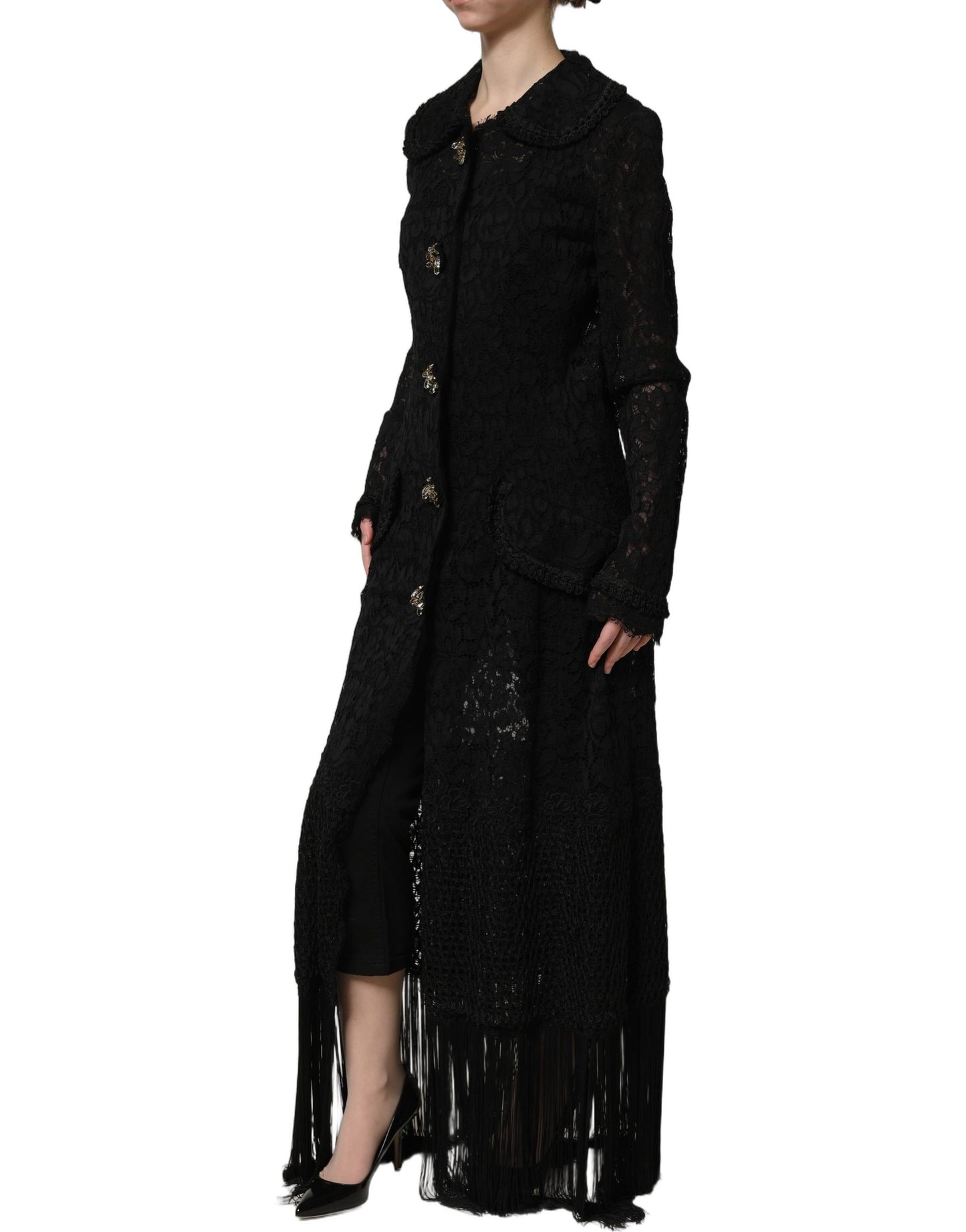Black Embellished Guipure Lace Coat Jacket