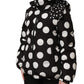 Black White Polka Dot Hooded Blouson Jacket