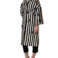 Black White Striped Embellished Coat Jacket