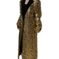 Gold Floral Jacquard Wool Trench Coat Jacket